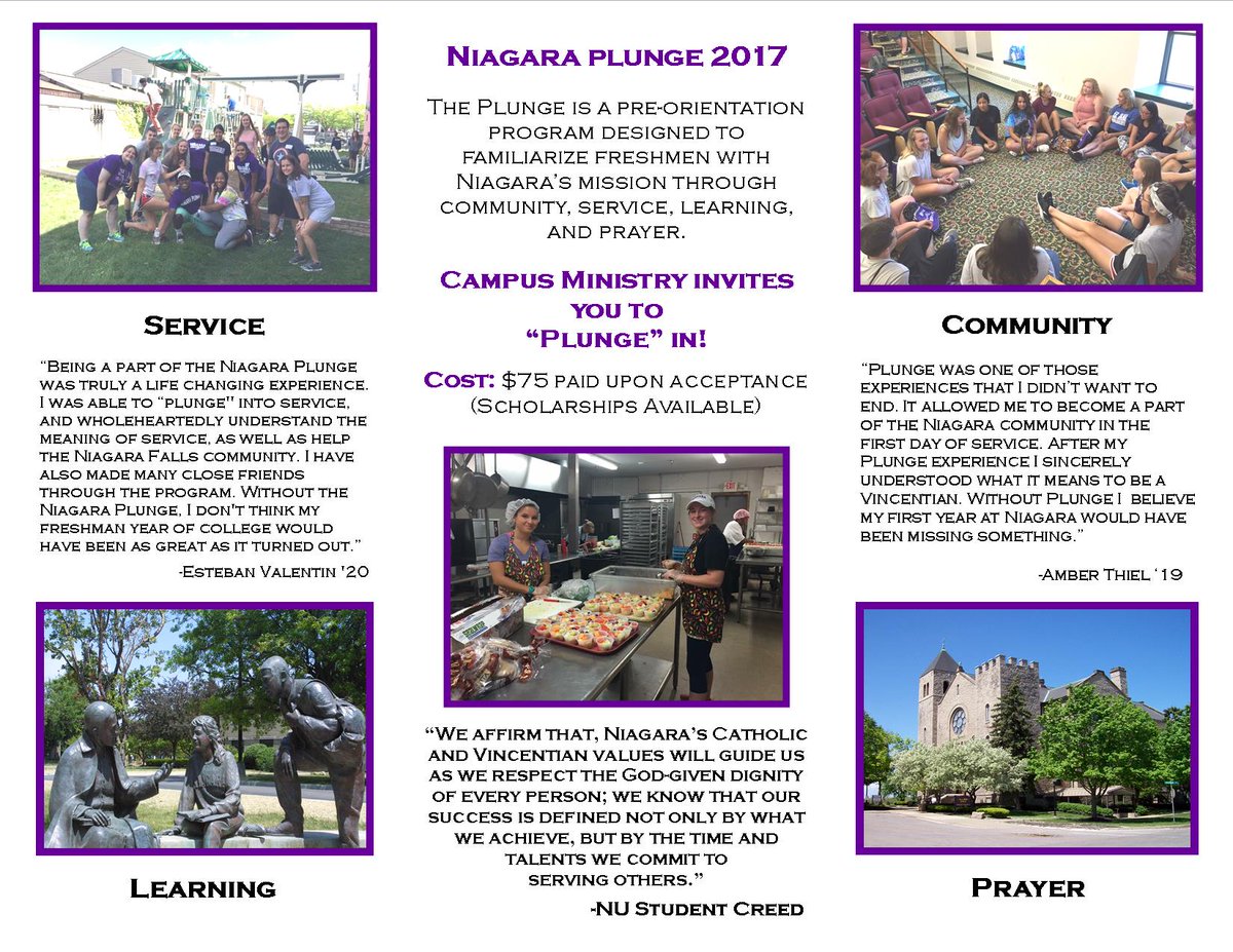 Hey #Niagara21! Niagara Plunge application deadline has been extended and we have a few spots left. Interested? Email agruhalla@niagara.edu