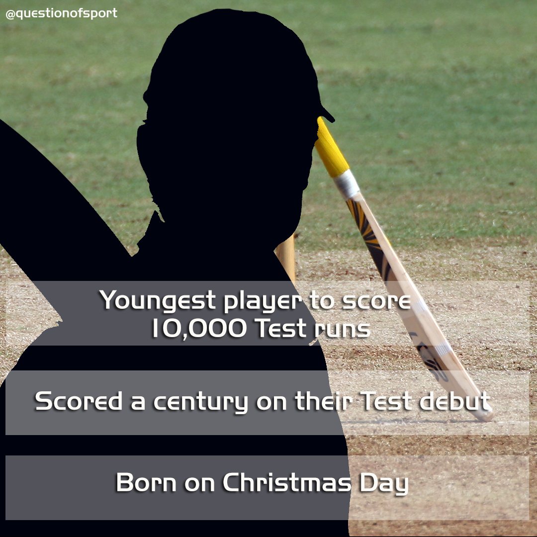 QuestionofSport's tweet photo. Here is today's mystery cricketer 🏏

Born on Christmas day 🎄👶 .
A 💯 on his debut.
Youngest player to reach 10k runs 🧒. https://t.co/E7wx44xiq2
