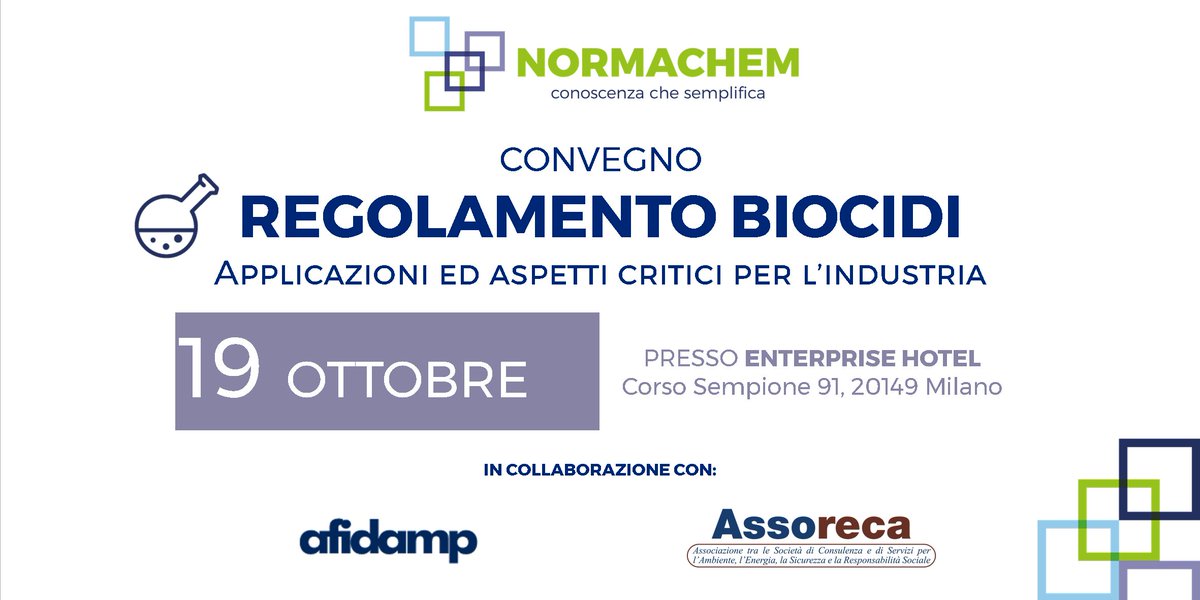 assoreca's tweet photo. Notizie dai Soci #Assoreca
@Normachem : #Convegno regolamento #biocidi >>https://t.co/HuvMpY0GYM https://t.co/ueX0QVlYyH