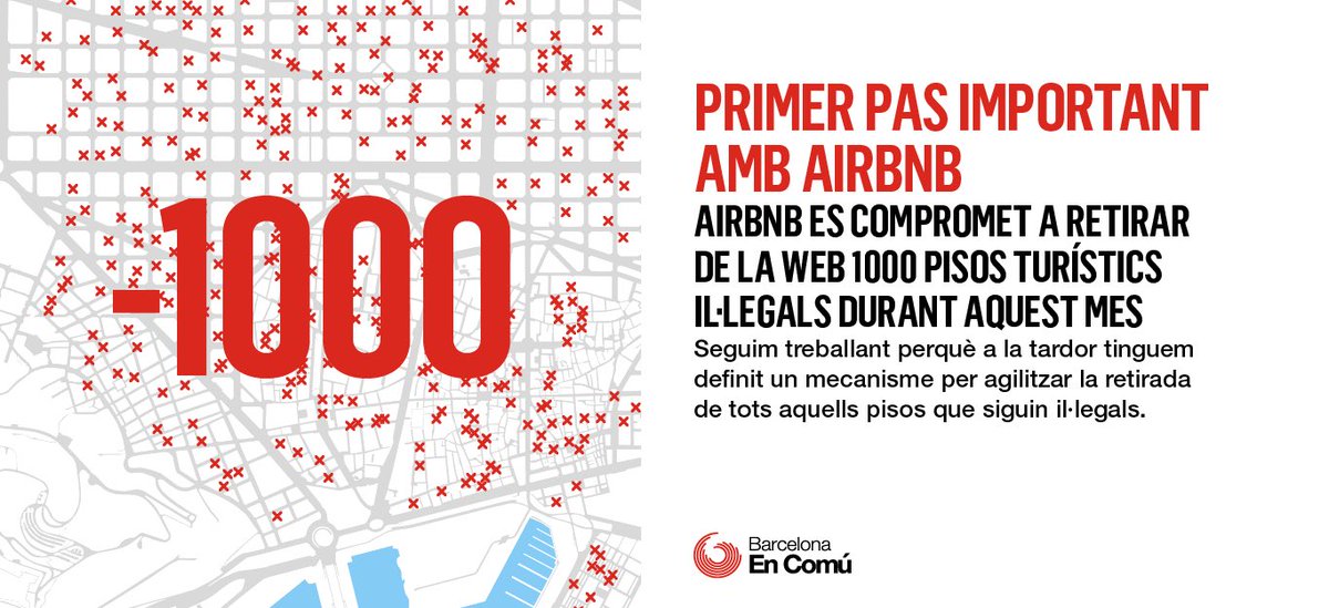 janetsanz's tweet photo. Avui @Airbnb s'ha compromès amb Barcelona: retirarà 1.000 pisos turístics il·legals de la seva web. Ser exigents funciona, seguirem sent-ho. https://t.co/6prRY72STY