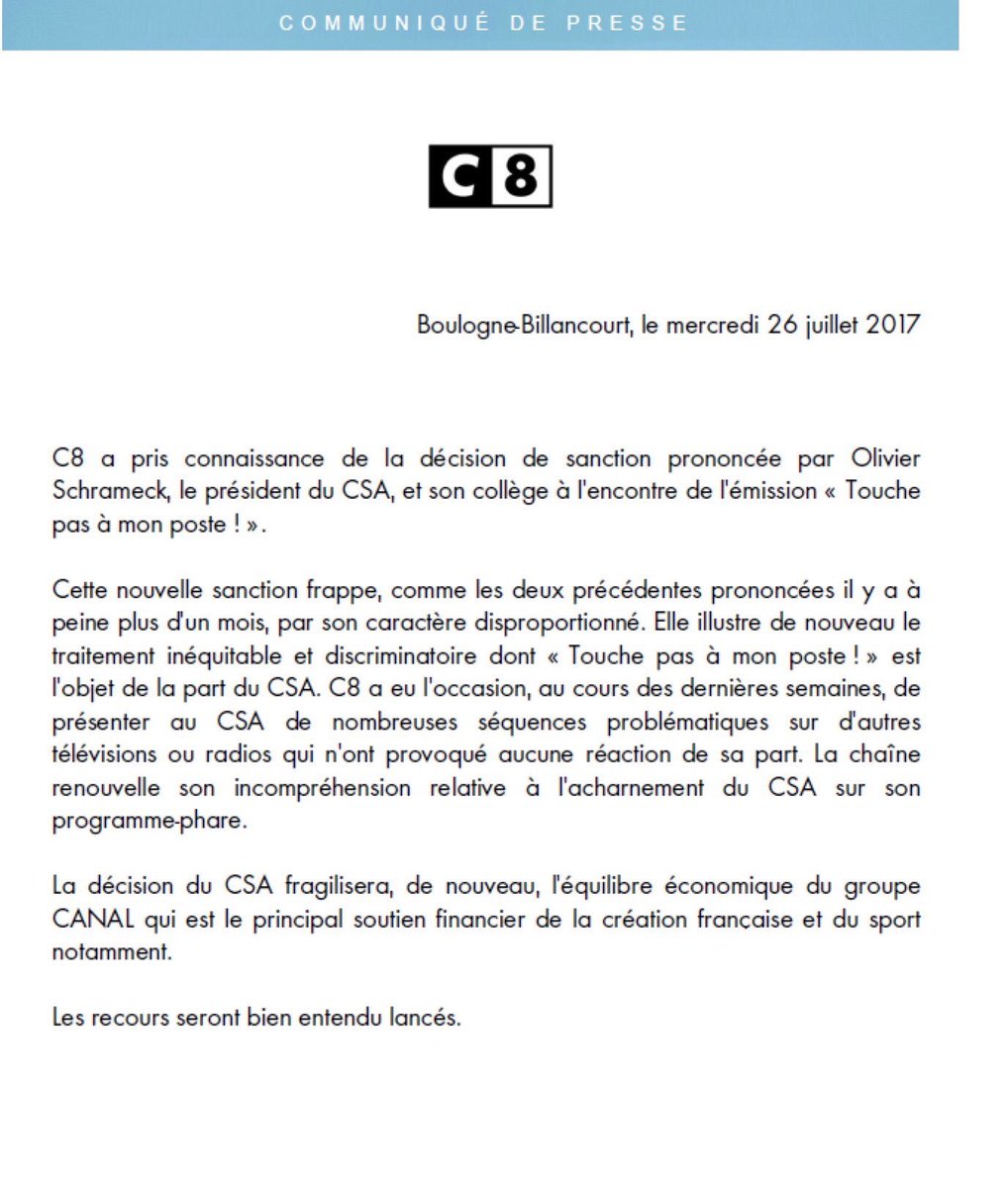 NMalaboeuf's tweet photo. #C8 dénonce "l'acharnement" du #CSA sur "son programme-phare" et des "recours seront bien entendu lancés" https://t.co/DsINTTzLuS