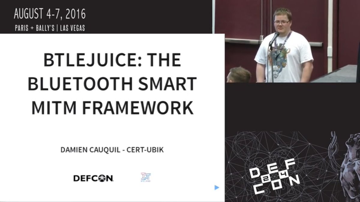iotcert's tweet photo. Remember #defcon24 IoTVillage @virtualabs Btlejuice Bluetooth Smart Mitm Framework ? Get ready for more ! https://t.co/mKdP1xg4Gx #defcon25 https://t.co/BmCw28reFj