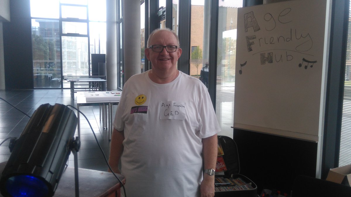 AFmilesplatting's tweet photo. All the Age Friendly Neighbourhoods boards coming together at the learning festival #CommLearnFest spinning the discs Ged the Af Dj https://t.co/KBb72cGOXW