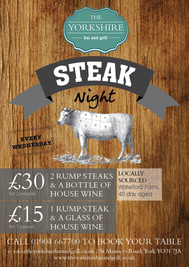 MonkbarHotel's tweet photo. Two 40 day aged, locally sourced rump steaks and a bottle of wine for ONLY £30! #dealoftheday #greatsteaks #foodie #yorkshirebarandgrill https://t.co/J39subBSdI