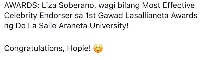 dp05_mb's tweet photo. Congratulations @lizasoberano 🎉🎊 https://t.co/ab3yaQ5gCB
