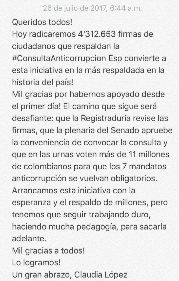 ClaudiaLopez's tweet photo. #LoLogramos4millones #ConsultaAnticorrupcion es la iniciativa ciudadana con mayor respaldo en la historia de Colombia: 4'312.653 firmas! https://t.co/eTyBXXWs7P