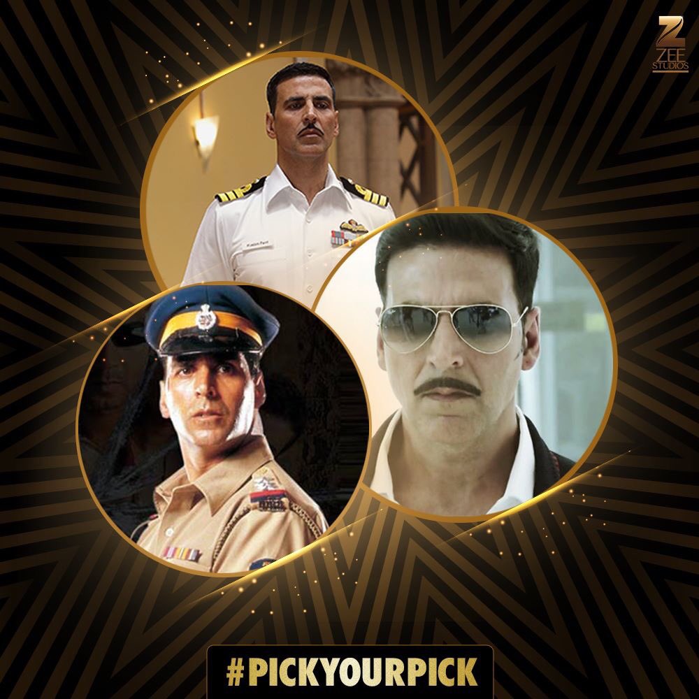 ZeeStudios_'s tweet photo. The versatile, the multi-talented, the Khiladi Kumar. #PickYourPick and tell us your favourite role by him? https://t.co/7aYXFCw9P8