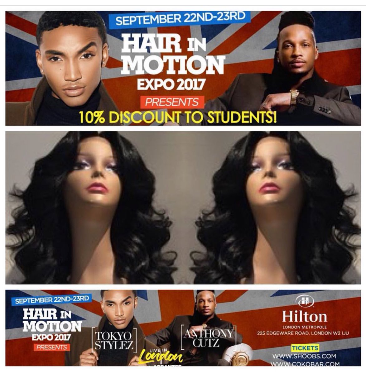 HIMexpo's tweet photo. We are offering 10% student discount this week get tickets for Tokyo Stylez&amp; Anthony Cuts #HairinMotion 👐🏾. https://t.co/OjKzpuK3iu