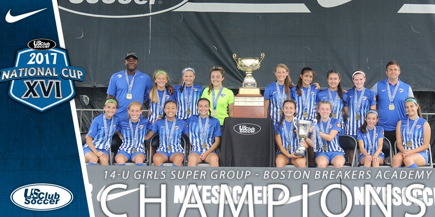 USClubSoccer's tweet photo. The 14-U #NationalCupXVI Finals national champions: @SockersChicago, @NCUnited, @BreakersAcad and @Northern_Steel_. https://t.co/p5fXFS3KXg