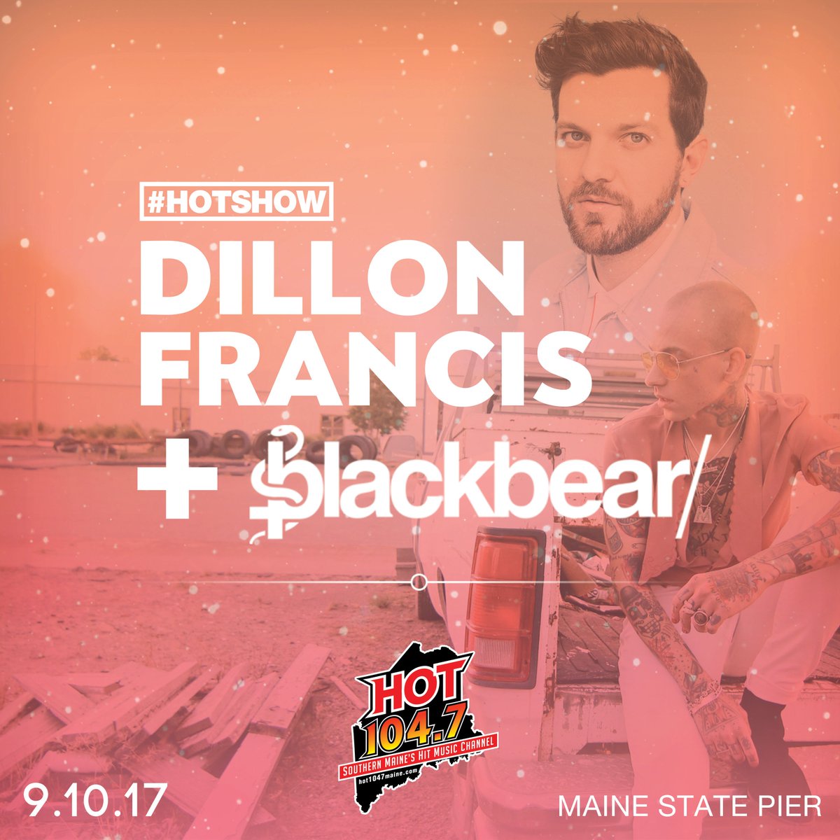 wfconcerts's tweet photo. NEW SHOW :: @Hot1047Maine presents @DILLONFRANCIS & @iamblackbear live @MaineStatePier Sun, Sept 10 part of the @MachiasSavings CS! #HOWSHOW https://t.co/93Xw2QwQli