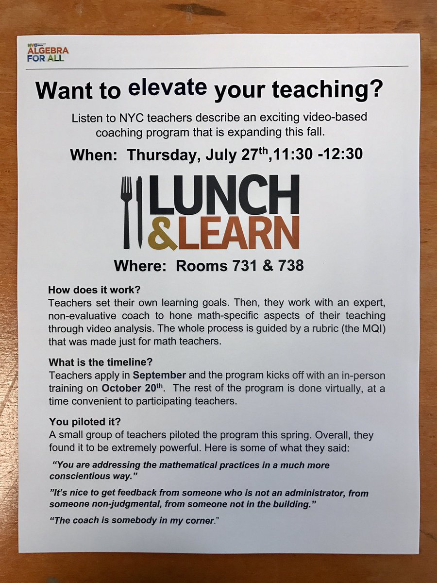 MQIclaire's tweet image. Hey, #AlgebraforAll teachers! Come learn about an E-coaching opportunity for next year! 

Thursday 11:30-12:30

#A4A @A4ANYC #MQIcoaching