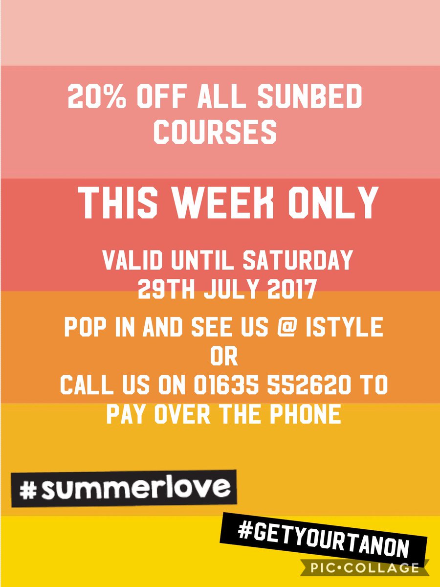 iStyleNewbury's tweet photo. 20% OFF ALL SUNBED COURSES #summerlove #goldenskin #getyourtanon https://t.co/Uwx77756uw