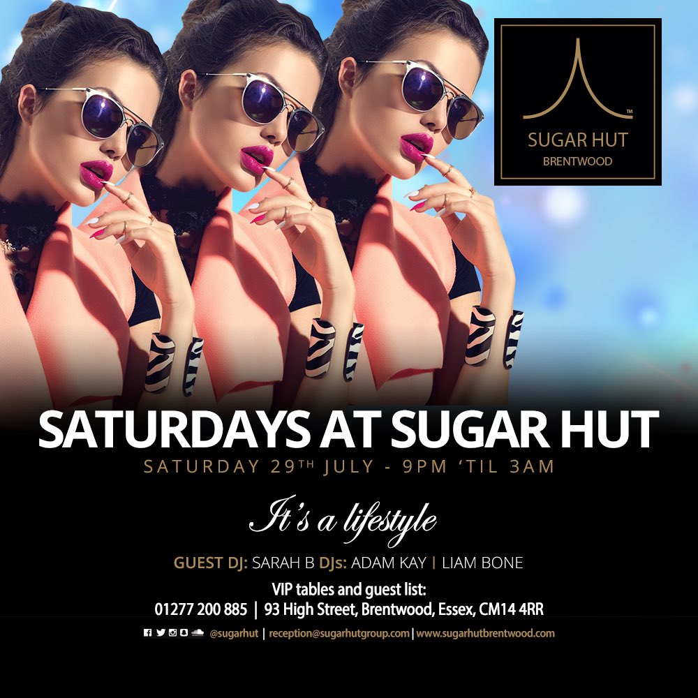 Saturday night find me back in <a href="/sugarhut/">Sugar Hut</a> DJn alongside <a href="/DJ_SarahB/">Sarah Belsey (DJ)</a> and <a href="/Dj_Adam_kay/">kay</a> make sure you arrive early to avoid queues! #sugarhut