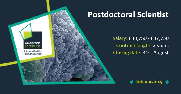 Postdoctoral scientist vacancy on Glycoenzymes for Bioindustries project funded by Industrial Biotechnology Catalyst quadram.ac.uk/vacancies/post…