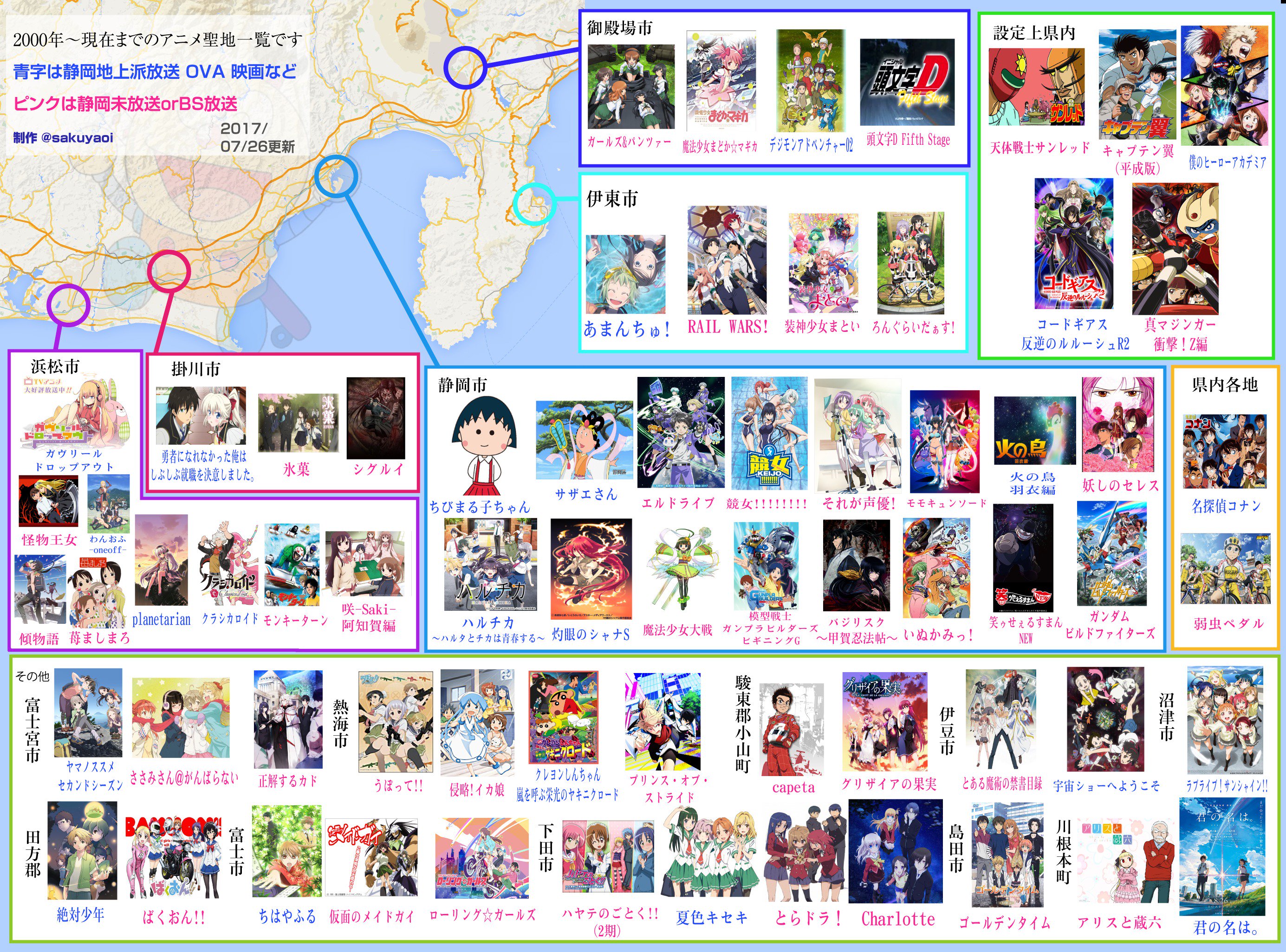 Twitter এ 葵 桜玖耶 Aoi Sakuya 静岡市vグルメライター アニメ聖地静岡 近年アニメやドラマの舞台になる機会が多い静岡県 00年以降のアニメで静岡が登場した作品はこんなに 静岡で放送されていない作品も多いですけど Zz 静岡市観光 T Co