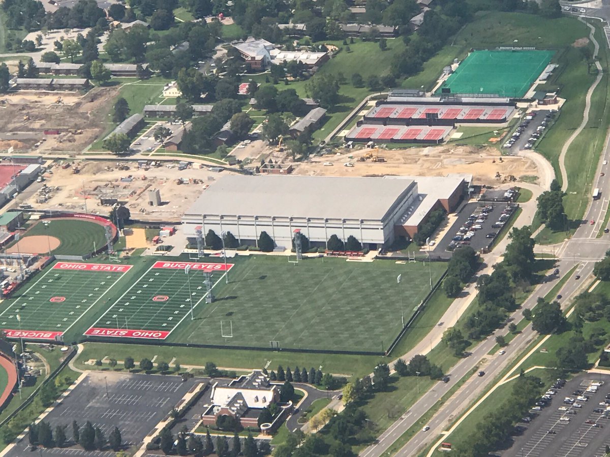 Buckeye158's tweet image. Thanks to @OSU_AD for this aerial photo of the JENNINGS FAMILY WRESTLING COMPLEX. Dirt is being moved. World&apos;s finest complex underway! #🙏🙏🙏