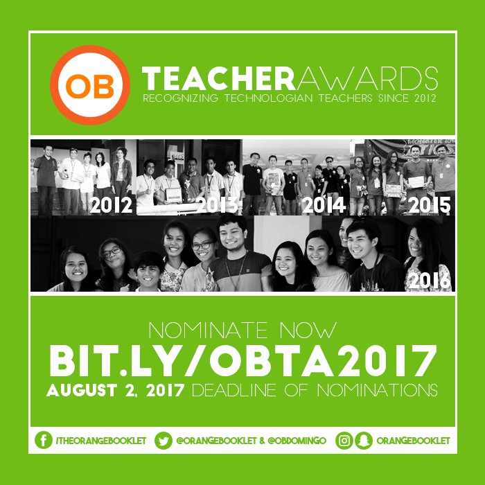 OrangeBooklet's tweet photo. Pls RT. NOMINATIONS for the OB TEACHER AWARDS 2017 is now OPEN!

NOMINATE NOW: https://t.co/GdAnKSfRye.

#OBTA2017 https://t.co/OG4tGDCFbx