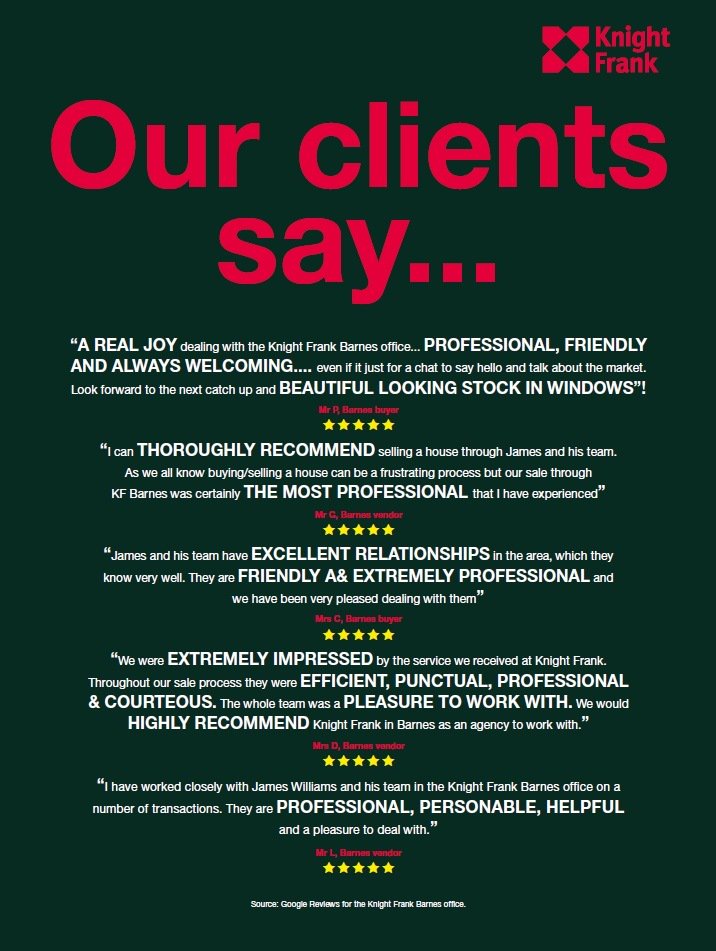 KF_SWLondon's tweet photo. What our Clients Say .... #KnightFrank #KFBarnes #Testimonial #Review #whatourclientssay #googlereview https://t.co/y16pHLGJGV https://t.co/v9hRl41QV7