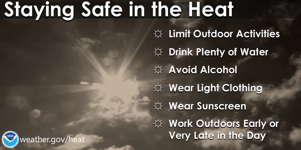 CityofWeston's tweet photo. 7/26/17: Heat Advisory for ALL of South FL 11AM through 6PM. Heat index values to approach 110. https://t.co/xueNid2BSJ