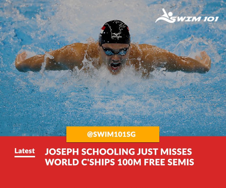 swim101SG's tweet photo. Joseph Schooling just misses World C'ships 100m free semis
Visit https://t.co/mZOo1GdOpz
Read more: https://t.co/QJP9Nw94Rn
#Swim101 https://t.co/Rp82G2vfob