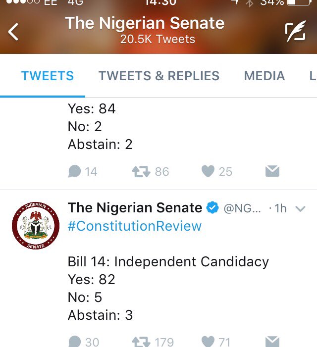 alisoyode's tweet photo. #wonderful #news as @NGRSenate passed vt. @realFFK @kennyogungbe @OfficialAPDANig @OfficialPDPNig @APCNigeria #NotTooYoungToRun #independent https://t.co/ZD9A9Mt3fL
