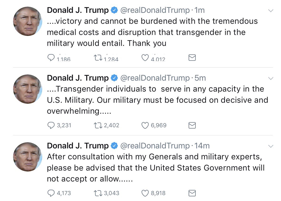 SenAdamSchiff's tweet photo. .@POTUS anti-trans pronouncement is ugly and wrong. Discrimination isn't patriotic -- allowing all who love this country to serve, is. https://t.co/OVERwxEu61