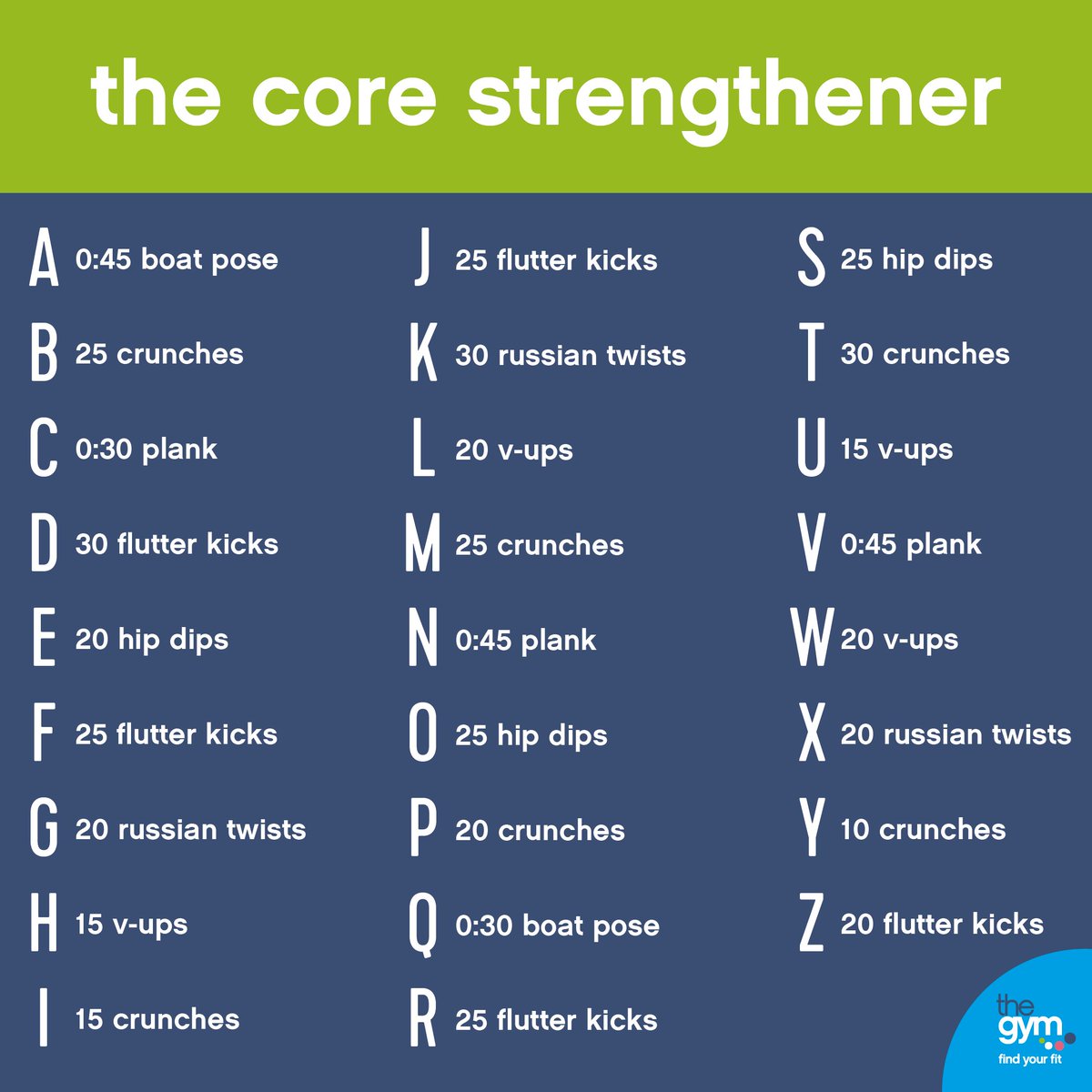 The Gym Group On Twitter Spell Your Name And Challenge Yourself To Our Wednesdayworkout Today It S All About Improving Core Strength Good Luck Https T Co Qvlxmuhoic