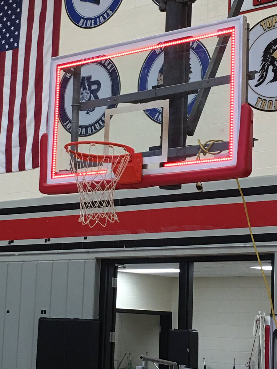 DrBrittonHart's tweet photo. New lights in the gym going up today and lighted backboards! I like the new look! Thanks to our @Emporia253 Maintainence Dept. #TeamEHS https://t.co/ZFIESSlLmp
