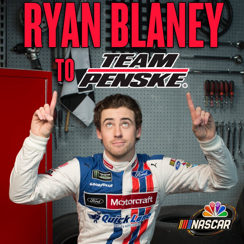 NASCARonUSA's tweet photo. BREAKING: Ryan @Blaney is headed to @Team_Penske in 2018! 

RETWEET to congratulate the "Honey Badger!" #NASCAR https://t.co/3ZSOqfJagr