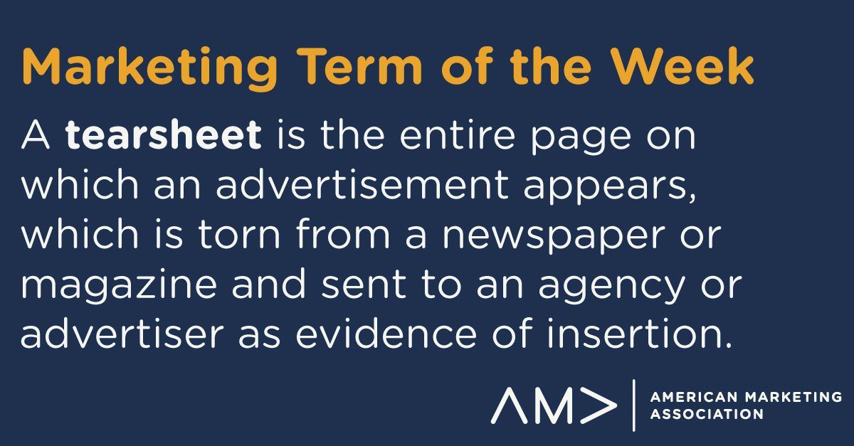 AMA_Marketing's tweet photo. Marketing Term of the Week: Tearsheet https://t.co/QaM8HXo2yV