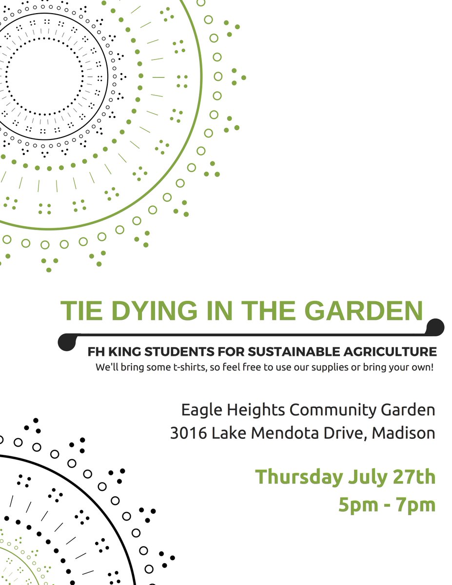 FHKing_Students's tweet photo. Thursday July 27th. 5-7pm. At the garden at Eagle Heights. We're bringing the tie dye and t-shirts. You bring the creativity and friends. https://t.co/WB0MDyTxrB