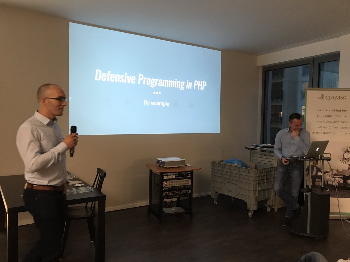 MathiasBurger's tweet photo. Announcing the defensive programming talk by Kamil Szymanski, Westwing Home and Living, today's @phpugmunich sponsor. https://t.co/4gLdMj7MIY
