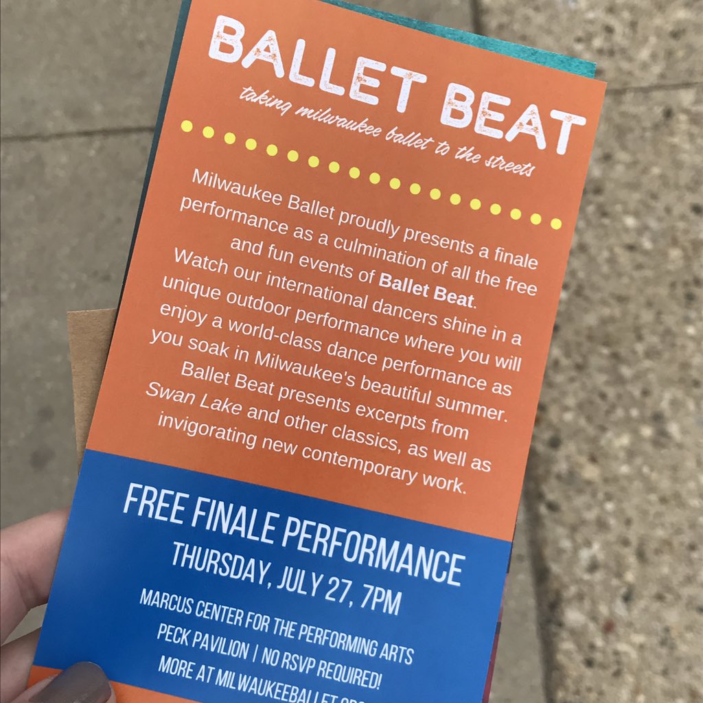 GrMKEFdn's tweet photo. Miss yesterday's #BalletBeat pop-up performance by @MilwaukeeBallet? Catch the finale tmrw at @MarcusCenter Peck Pavilion for FREE! https://t.co/z8JPCnIz12
