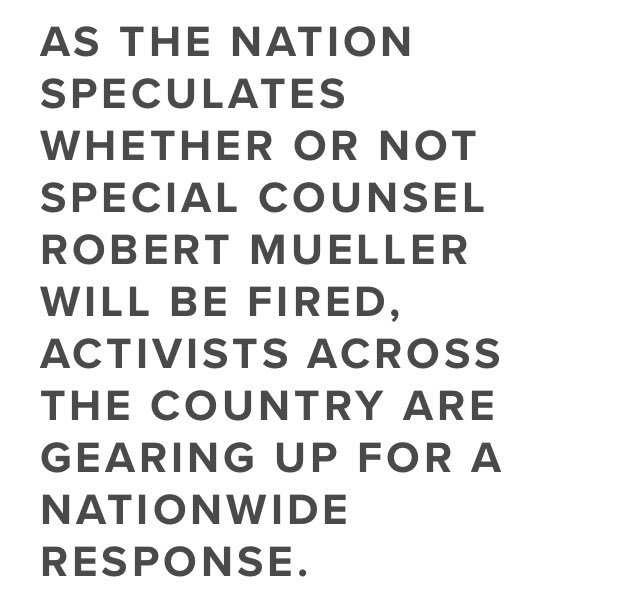 AynRandPaulRyan's tweet photo. What happens if Trump fires Mueller?

#MarchForTruth, in cooperation with our partners, will be in the streets.

https://t.co/5KNIjDDDDq https://t.co/V3d9qFhf3x