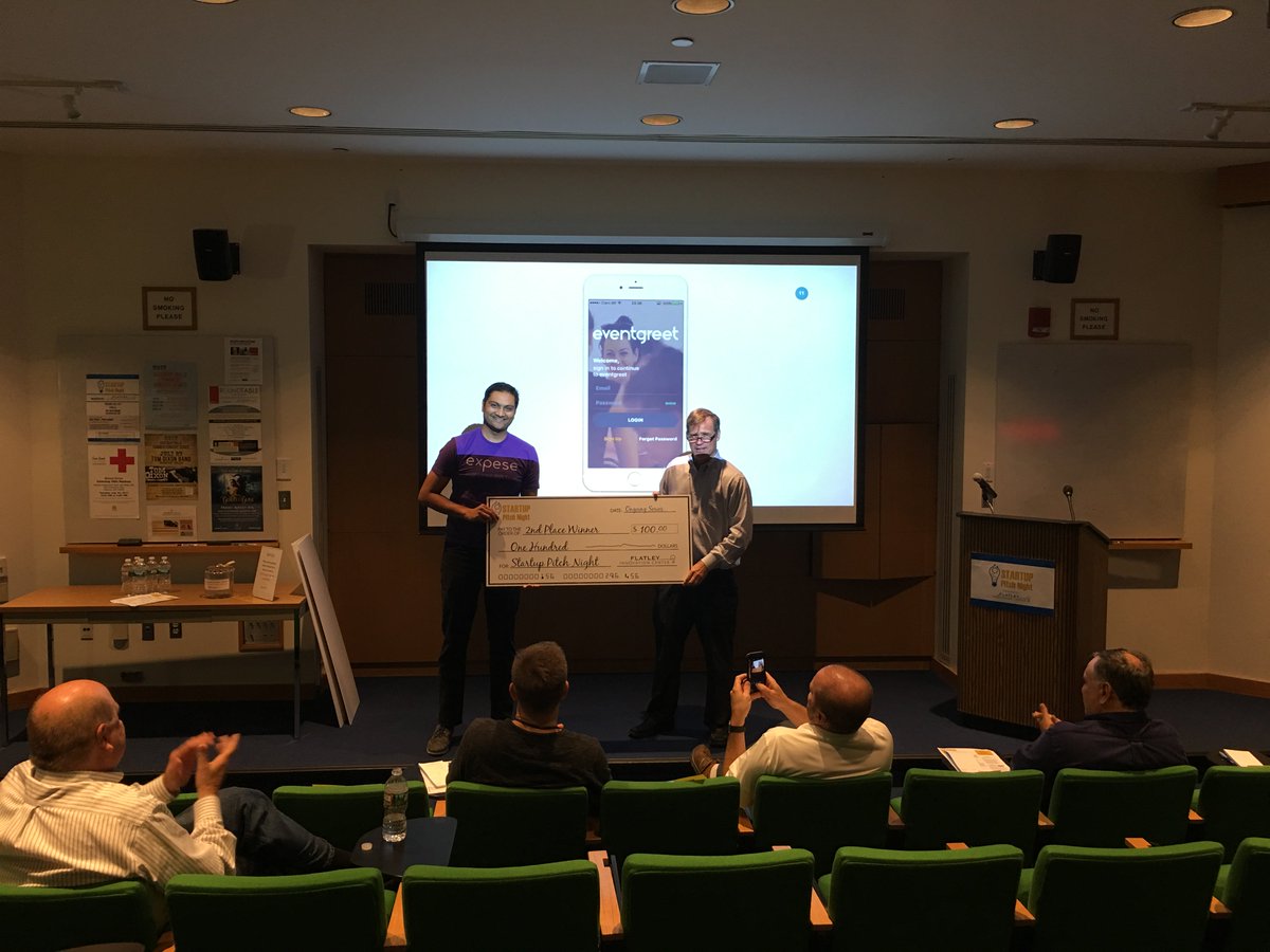 FlatleyInnovCtr's tweet photo. #TBT to Tuesday and our #StartupPitchNight. Congrats to our winners: 1st: @beepetc 2nd: @expeseit 3rd: #Eventgreet https://t.co/MTqfo0DO2t