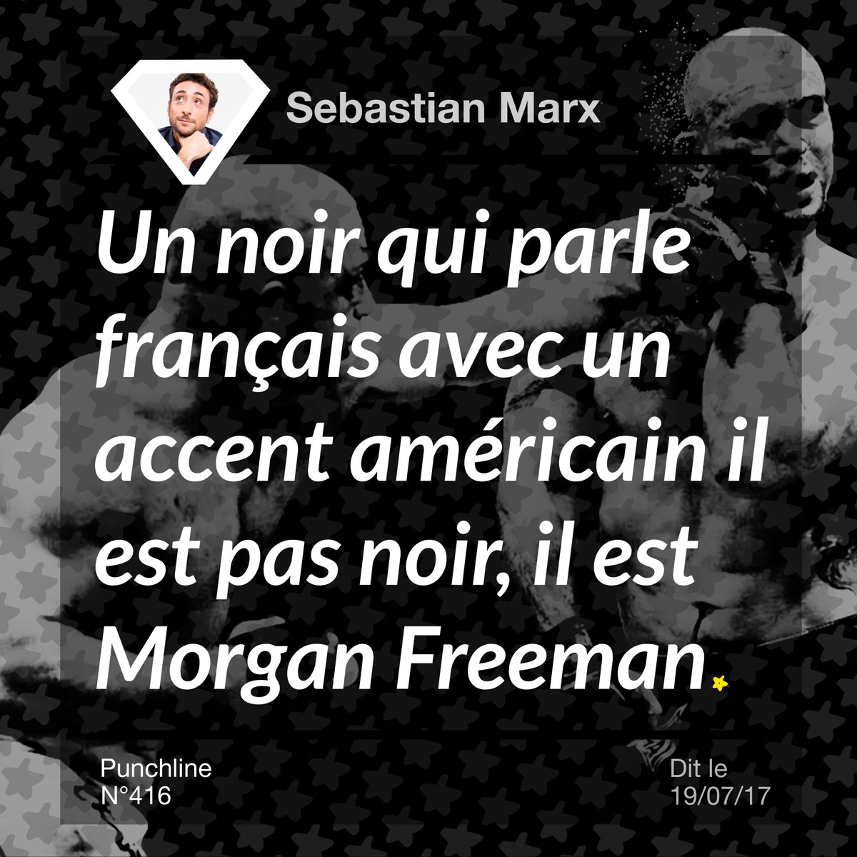Punchlinr_Fr's tweet photo. L’#information délivrée par l’#humoriste @SmarxMarx, sur la scène du #festival @MontreuxComedy. #MorganFreeman #Biing. https://t.co/NZIqdeVMKV