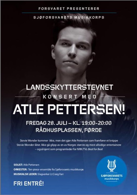 Fredag spiller vi under Landsskytterstevnet i Førde med <a href="/AtleOfficial/">Atle Pettersen</a>. Stevie Wonder-låter på Rådhusplassen kl 19. #allesnakkerkorps