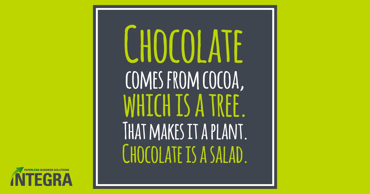 IntegraECM's tweet photo. Start your morning off right. Have some chocolate! #wellnesswednesday
Help your business be more healthy at https://t.co/v6oj2dSP13 https://t.co/0D0w5QCWuA
