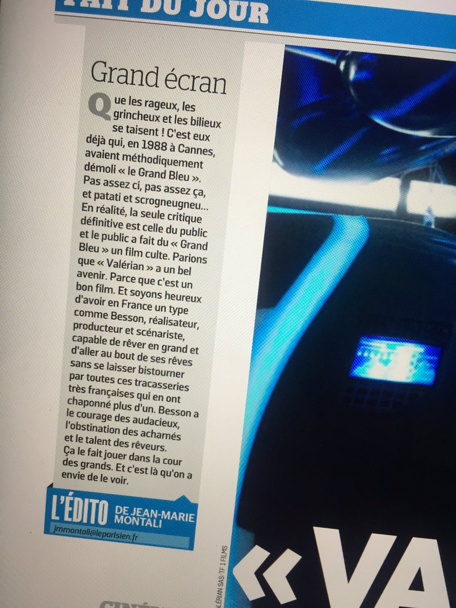 rouyer15's tweet photo. Quand le @LeParisien_75 soutient le film, @libe le démonte #Valerian #LucBesson https://t.co/7ixbKLFZjx