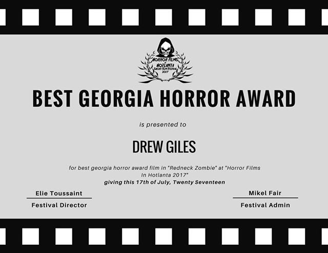 HorrorFFestATL's tweet photo. 🏆Congrats to “Redneck Zombie” Directed by Drew Giles (Peachtree City, Georgia)
Winner of the “Best Georgia Horror” Award at  #HFH17. https://t.co/Wr4WehiLaW