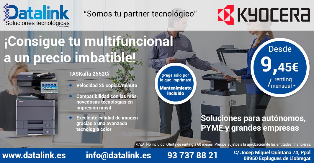 datalink_es's tweet photo. Imprime a alta velocidad y paga solo por lo que imprimas. Renueva tu equipo multifuncional desde 9,45€ al mes 📧info@datalink.es #TuPartner https://t.co/UxaesIYUN9