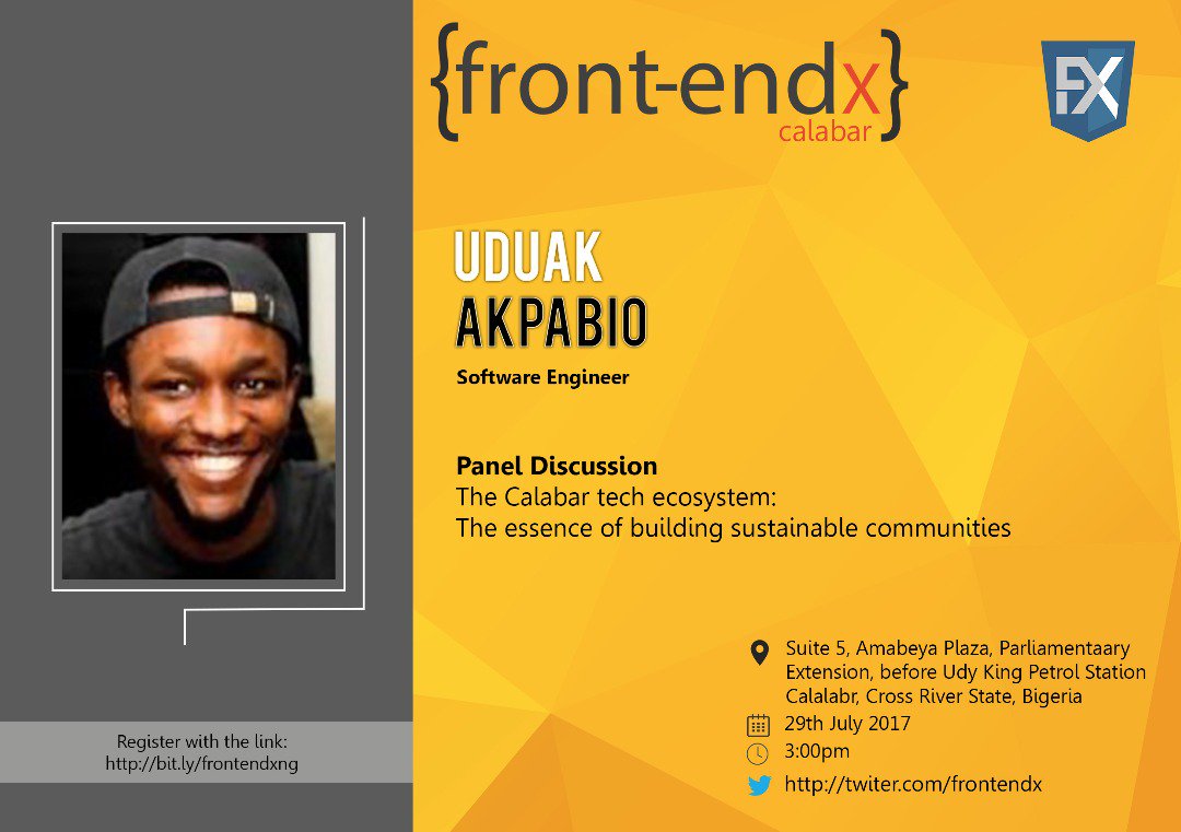 frontendx's tweet photo. Panelist Announcement: @udlive would be on the panel sharing his invaluable thoughts on building and sustaining tech communities.
#frontendx https://t.co/CGwaoxfBX4