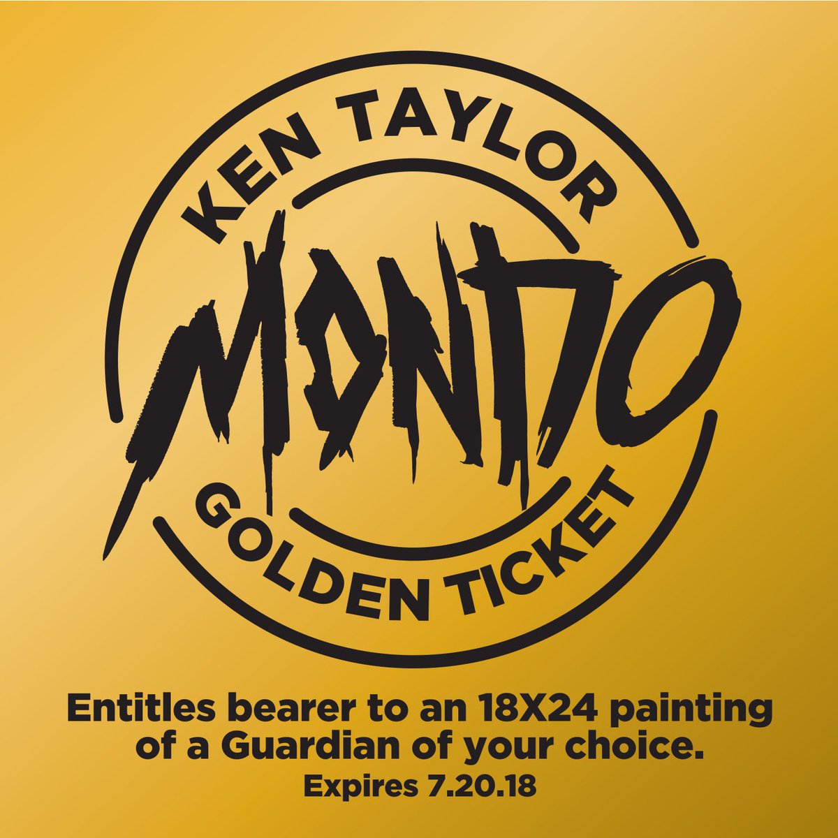 Randomly inserted into 1 GUARDIANS order, this Golden Ticket will get you an 18'x24' painting of a Guardian of your choice by @kentaylorart!