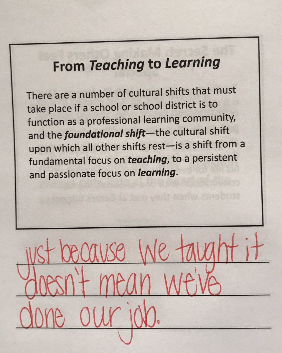 BeaverJulie's tweet photo. Just because we taught it doesn't mean we've done our job. What will we do if they haven't learned it? #fromteachingtolearning #atplc https://t.co/ad42dHS01e