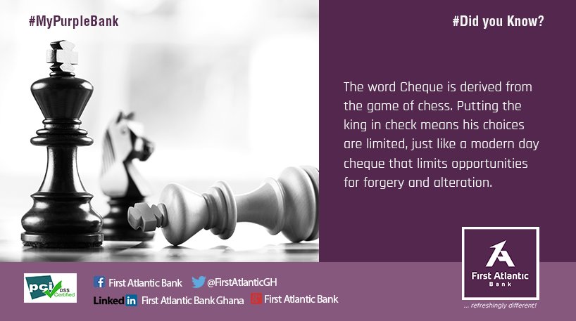 FirstAtlanticGH's tweet photo. Did you know this fact about cheques?
#PurpleBreak
#MyPurpleBank https://t.co/oazmSq4L5P
