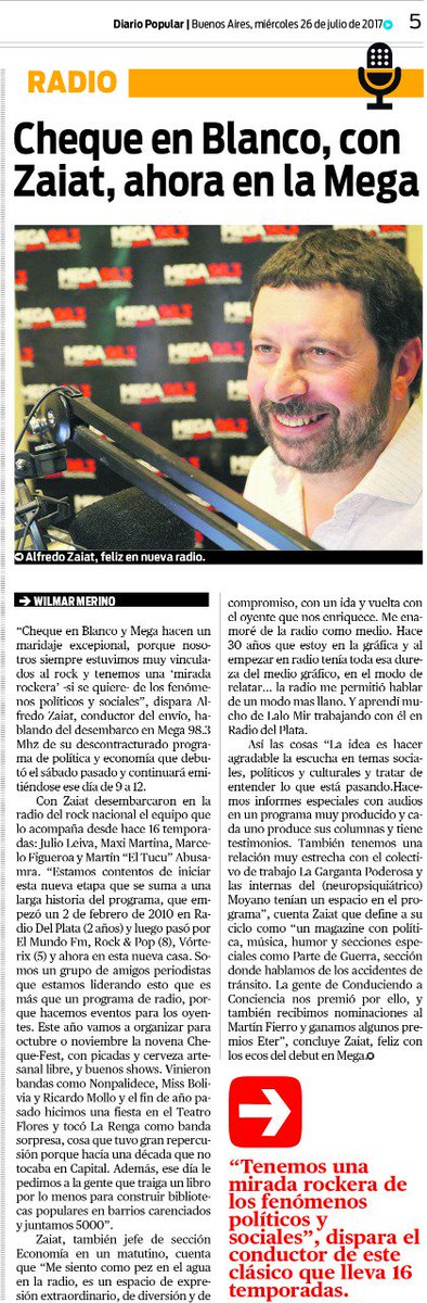 indaloprensa's tweet photo. ►► El periodista @AlfredoZaiat llegó a @Mega983 con su ciclo #ChequeEnBlanco vía @populardiario  ➡️Gracias @merinowilmar !! 📻💥🙌 https://t.co/6nwaINFXGW
