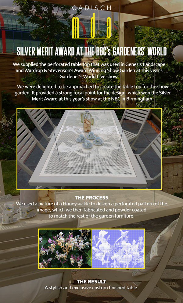 Cadisch_MDA's tweet image. Our bespoke Perftec project with @Wardropdesigns #surfacedesign #gardenersworld #bespoketable #perforatedmetal #metaldesign