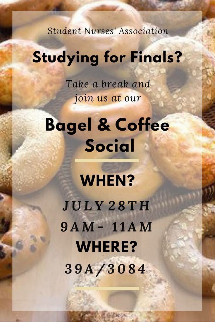 UNFSNA's tweet photo. As if you need an excuse to take a break from studying. Come get bagels and coffee with SNA! #unfsna #schoolofnursing #nursingstudent #swoop https://t.co/niQRfybO9q