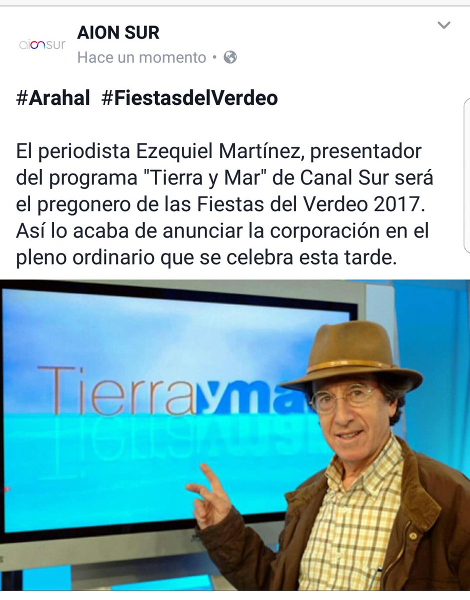 El periodista Ezequiel Martínez, conductor muchos años del programa <a href="/TierrayMarRTVA/">Tierra y Mar</a> será pregonero d la LI Fiesta del Verdeo de #Arahal