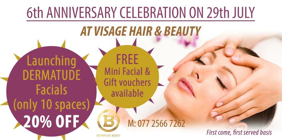 ButterfliesIPL's tweet photo. 6th ANNIVERSARY CELEBRATION ON 29th JULY AT Visage Hair &amp; Beauty:
#beauty #treatment #massage #skin #glow #summerlook #celebration https://t.co/aOwIbT7zod